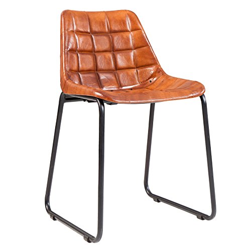 Design Stuhl TAURUS Echtleder braun gesteppt mit Eisengestell Leder Esszimmerstuhl Esszimmer