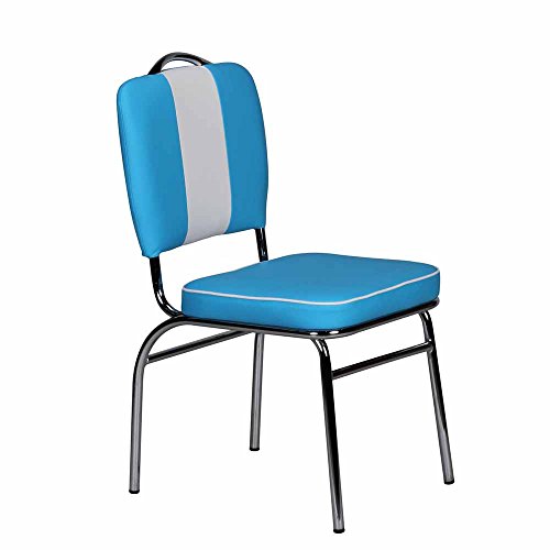 Retro Stuhl in Blau Weiß Chrom Pharao24
