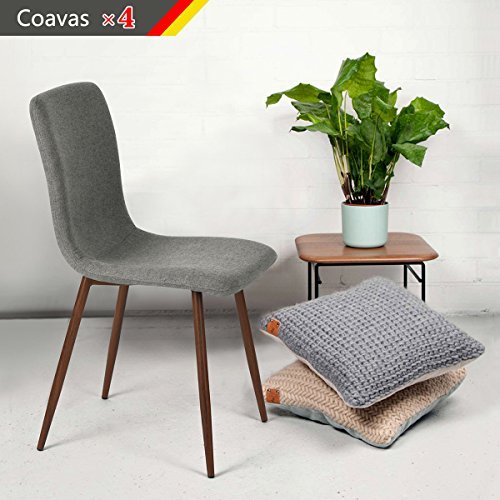 Set von 4 Esszimmerstühle Coavas Stoff Kissen Küche Stühle mit soliden Metall-beinen für Esszimmer, Grau