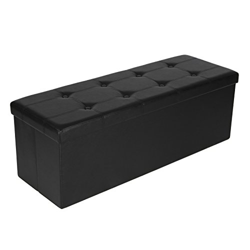 Songmics LSF701 110 cm Sitzbank Sitztruhe mit 120 L großem Stauraum Aufbewahrungsbox Kunstleder schwarz