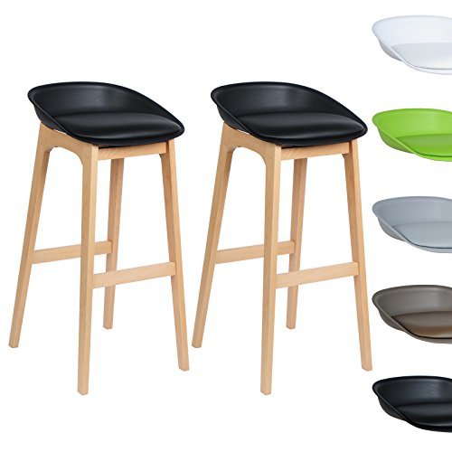 WOLTU® #536 2 x Barhocker 2er Set Barstühle gepolstert mit Kunstleder Design Stuhl Holz