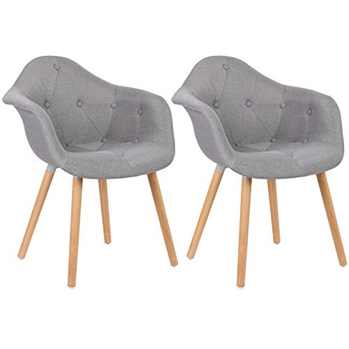 WOLTU® #623 Esszimmerstühle 2er Set Esszimmerstuhl mit Lehne Design Stuhl Küchenstuhl Leinen Holz