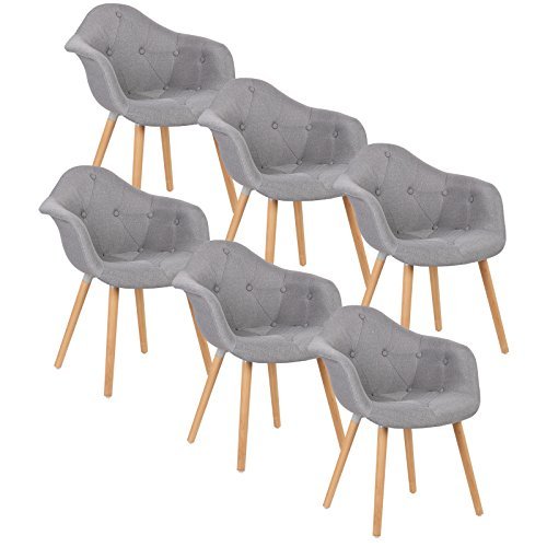 WOLTU® #784 6 x Esszimmerstühle 6er Set Esszimmerstuhl mit Lehne Design Stuhl Küchenstuhl Leinen Holz