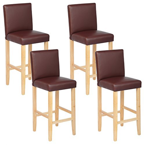 WOLTU® BH67br-4 Barhocker Bistrostuhl Bistrohocker mit Lehne, 4er Set, helle Beine aus Massivholz, Antirutschgummi, dick gepolsterte Sitzfläche aus Kunstleder, Braun