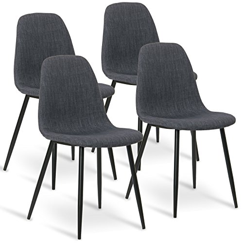 WOLTU® 4 x Esszimmerstühle 4er Set Esszimmerstuhl Küchenstuhl Polsterstuhl Design Stuhl mit Sitzfläche aus Leinen, Gestell aus Stahl, Dunkelgrau BH82dgr-4