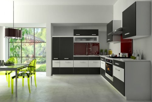 Küche Fabienne 260x220 cm Küchenzeile in schwarz / weiß - Küchenblock variabel stellbar