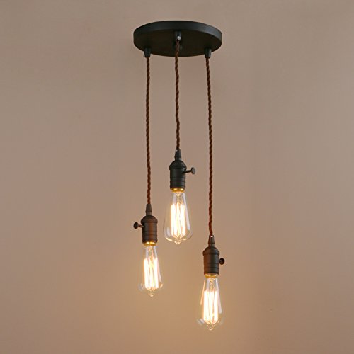 Pathson 3 Lampenfassung Retro Design Pendelleuchte Hängeleuchte Vintage Industrie Loft-Pendelleuchte Hängelampen Hängeleuchte Pendelleuchten (Schwarz Farbe)