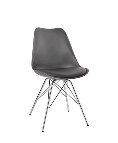 Esszimmerstuhl 2er Set in Grau Küchenstuhl Kunststoff mit SItzkissen Stuhl Vintage Design Retro Duhome 0771