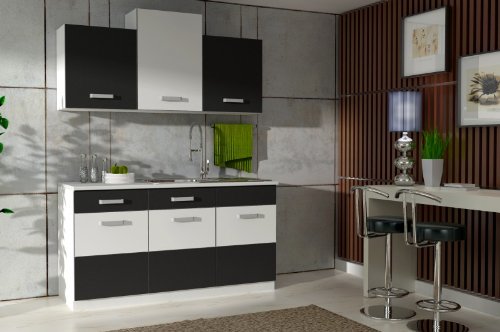 Küche Fabienne 150 cm Küchenzeile in schwarz/weiß - Küchenblock variabel stellbar