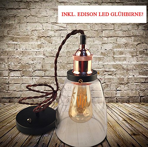 Kypo Retro/Industrie Lampe + Edison LED Glühlampe 4W. [Energieklasse A++] (Braun Bronze)
