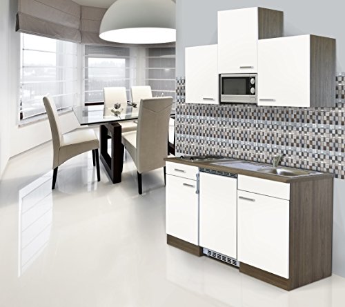 respekta Einbau Single Küche Küchenblock 150 cm Eiche York Nachbildung Weiß Ceran