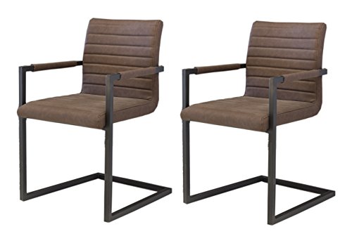 SalesFever® Stilvoller Esszimmerstuhl im 2er Set Alessia in Buffalo Braun, Stuhl mit Armlehnen und Kunstleder bezogen, massive schwarz lackierte Füße