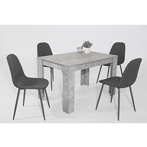 Essgruppe Esstischset "Tijuana" 5-teilig Tisch Beton + 4 Stühle Kunstleder grau