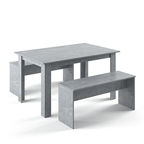 VICCO Tischgruppe 140 x 90 cm - 4 Personen - Esszimmer Esstisch Küche Sitzgruppe Tisch Bank - Bänke flexibel verstaubar (Beton)