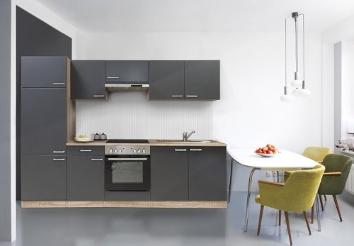 respekta Küche Küchenzeile Einbauküche Küchenblock 270 cm buche grau edelstahl ceran KB 270 BGEC