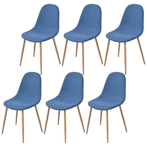 Festnight 6 Stücke Esszimmerstühle Essstuhl Set Sperrholzrahmen Stoff-Polsterung Küchenstuhl Esszimmer Sitzgruppe Stuhlset 45x55x85cm Blau