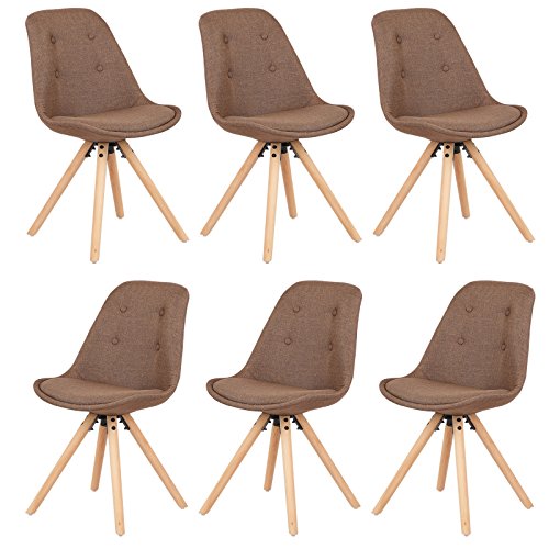 EUGAD 6er Set Esszimmerstühle Wohnzimmerstuhl mit Lehne Küchenstuhl aus Kunstleder / Leinen Holzgestell