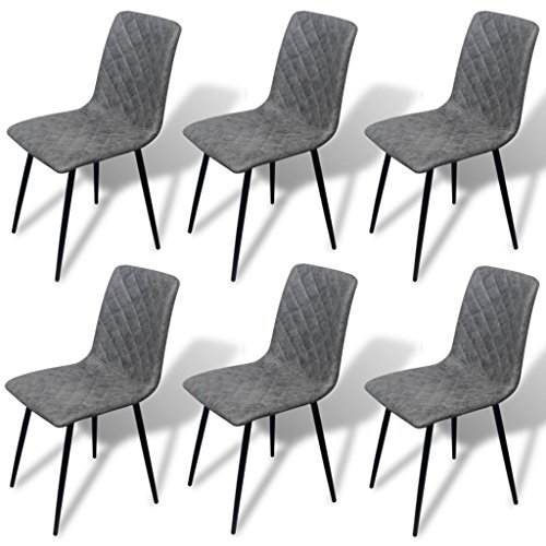 Festnight 6er-Set Esszimmerstühle Essstuhl Küchenstühle Esszimmer Stühle Sitzgruppe mit Kunstleder-Bezug Grau