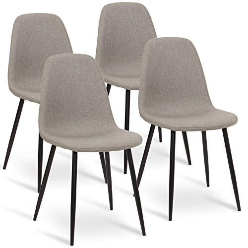 WOLTU 4 x Esszimmerstühle 4er Set Esszimmerstuhl Küchenstuhl Polsterstuhl Design Stuhl mit Sitzfläche aus Leinen, Gestell aus Stahl, Grau BH82gr-4