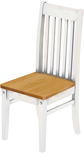 2 x Brasilmöbel Stuhl 'Klassik', 45 cm Sitzhöhe, Pinie Massivholz, Farbton Honig - Weiß