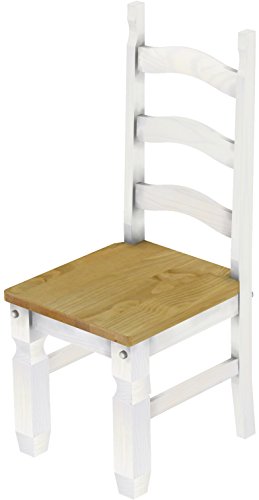 2 x Brasilmöbel Stuhl 'Mexiko', 45 cm Sitzhöhe, Pinie Massivholz, Farbton Brasil - Weiß