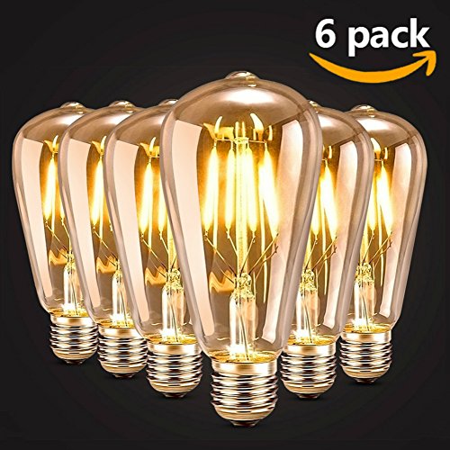[ 6 Stück ] Genmer E27 4W Edison Vintage Glühbirne LED Lampe Warmweiß Glühbirne, Amber Glas