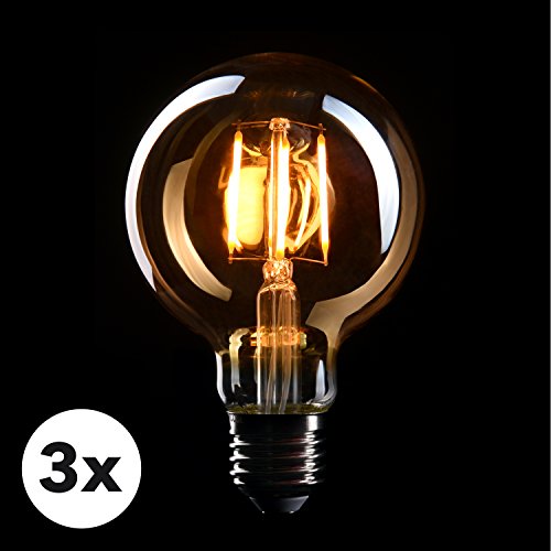 CROWN LED 3 x Edison Glühbirne E27 Fassung, Dimmbar, 4W, Warmweiß, 230V, EL04, Antike Filament Beleuchtung im Retro Vintage Look