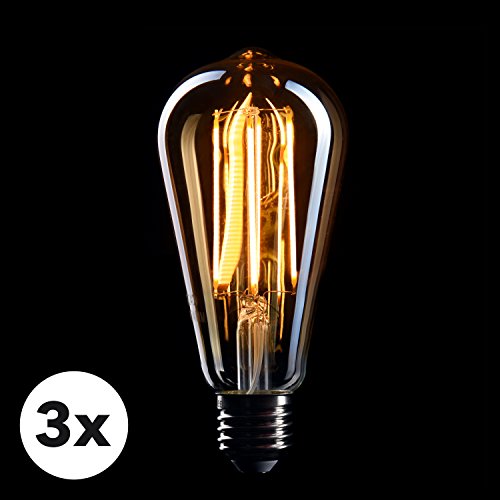 CROWN LED 3 x Edison Glühbirne E27 Fassung, Dimmbar, 5W, 2200K, Warmweiß, 230V, EL10, Antike Filament Beleuchtung im Retro Vintage Look