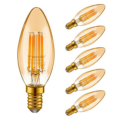 Emotionlite E14 LED Vintage Lampe,LED Filament Glühlampen,4W (40W Equivalent),Bernstein Glühen,2200K,E14,Golfball P45/G45,6 Stück [Energieklasse A+]