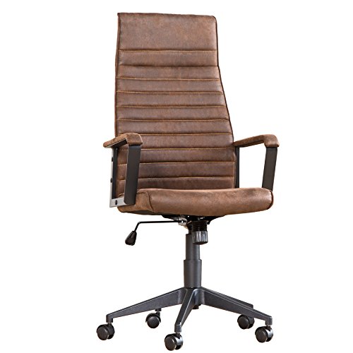 Invicta Interior Moderner Design Bürostuhl Lazio Highback Microfaser Vintage Braun Chefsessel mit Armlehnen Drehstuhl Stuhl mit Rollen