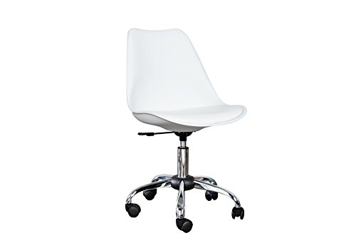 Invicta Interior Retro Designklassiker Bürostuhl Scandinavia MEISTERSTÜCK weiß Stuhl mit Hochwertig verchromten Stuhlgestell und Rollen