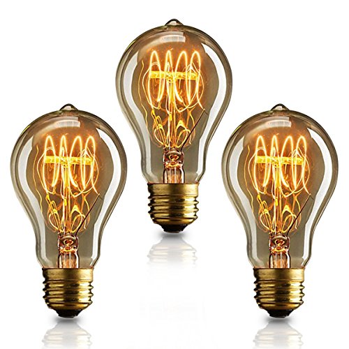 KJLARS 3X Vintage Edison Glühbirne Glühlampe E27 A19 Birne Für Retro Nostalgie Beliebte Dekoratives Leuchtmittel