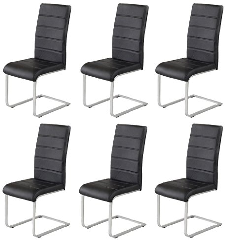 Ilert 6 x Agionda ® Design Stuhl Freischwinger Jan Piet PU Kunstleder schwarz 120 kg belastbar Gestell einteilig Polsterstuhl Esszimmerstuhl