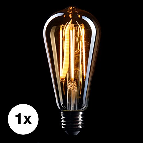 CROWN LED Edison Glühbirne E27 Fassung, Dimmbar, 5W, 2200K, Warmweiß, 230V, EL10, Antike Filament Beleuchtung im Retro Vintage Look