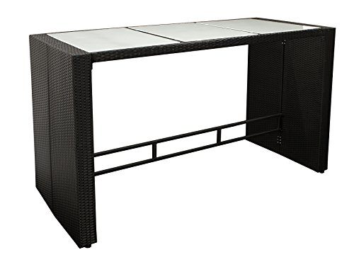 DEGAMO Bartisch DAVOS 185x80cm, Höhe 110cm, Metallgestell + Polyrattan schwarz, Tischplatte Glas