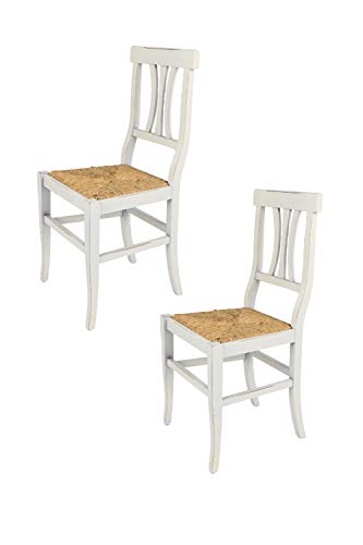 Tommychairs - 2er Set Stühle Arte POVERA ANTICATA im Shabby Chic Stil, Robuste Struktur aus Buchenholz, handwerklich antik behandelt und mit Einer Sitzfläche aus Echtem Stroh