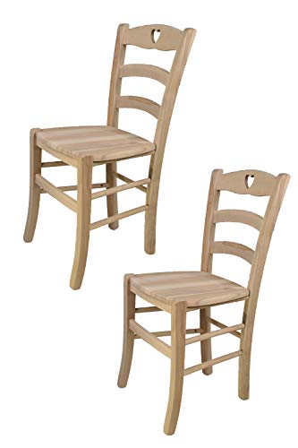Tommychairs 2er Set Stühle Cuore klassischen Stils, Robuste Struktur aus poliertem Buchenholz, unbehandelt und 100% natürlich, im natürlichen Farbton und mit Einer Sitzfläche aus echtem Stroh