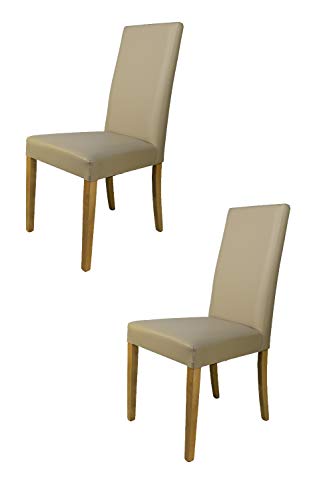 Tommychairs - 2er Set Stühle GINEVRA Robuste Struktur aus lackiertem Buchenholz, Farbe Eiche, Gepolstert und mit weissem Kunstleder bezogen