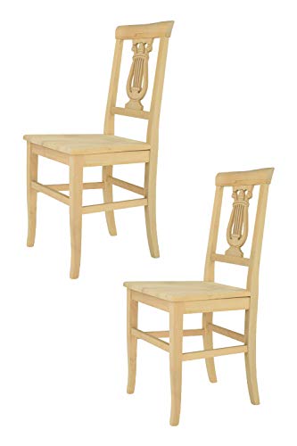 Tommychairs 2er Set Stühle Lira im klassischen Stil Robuste Struktur aus poliertem Buchenholz unbehandelt und 100% natürlich, im natürlichen Farbton und mit Einer Sitzfläche aus poliertem Holz