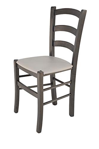 Tommychairs 2er Set Stühle Venice Robuste Struktur aus lackiertem Buchenholz in der Anilinfarbe Dunkelgrau und Sitzfläche mit Kunstleder in der Farbe Hellgrau bezogen