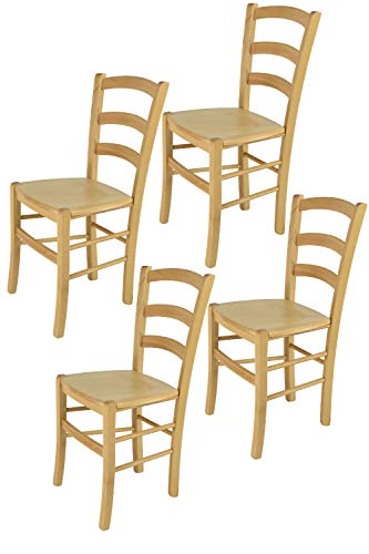 Tommychairs - 4er Set Stühle Venice für Küche und Esszimmer, robuste Struktur aus lackiertem Buchenholz im Farbton Naturfarben und Sitzfläche aus Holz. Set bestehend aus 4 Stühlen Venice