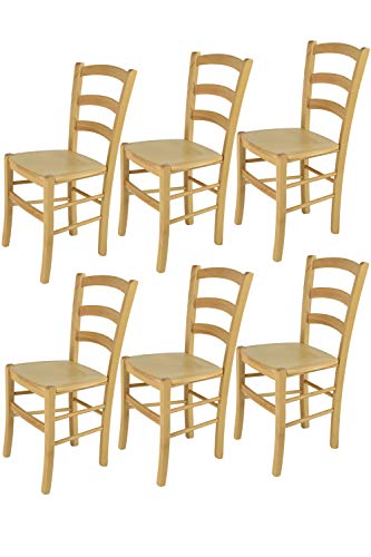 Tommychairs - 6er Set Stühle Venice für Küche und Esszimmer, robuste Struktur aus lackiertem Buchenholz im Farbton Naturfarben und Sitzfläche aus Holz. Set bestehend aus 6 Stühlen Venice