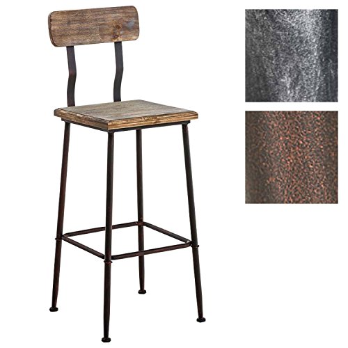 CLP Industrial Design Barhocker QUEENS aus Holz mit Lehne und Fußstütze | Barstuhl mit pulverbeschichtetem Metallgestell und einer Sitzhöhe von ca.75 cm