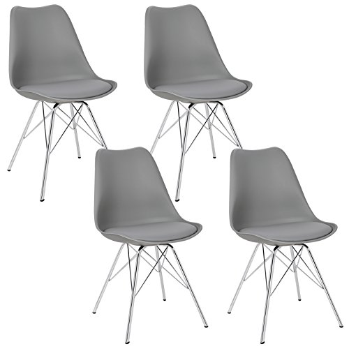 WOLTU® 4 x Esszimmerstühle 4er Set Esszimmerstuhl Küchenstuhl Polsterstuhl Design Stuhl mit Sitzfläche aus Kunstleder, Gestell aus verchromtem Stahl, BH05-4