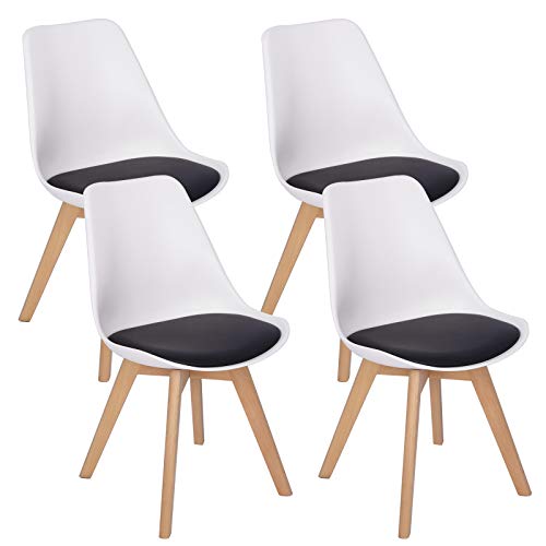 WOLTU 4er Set Esszimmerstühle Küchenstuhl Design Stuhl Esszimmerstuhl Kunstleder Holz 2 farbig Weiß + Schwarz BH97wsz-4