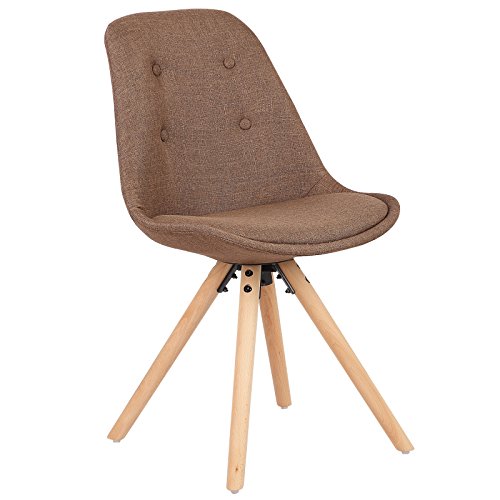 WOLTU® #729 1 Stück Esszimmerstuhl, Sitzfläche aus Leinen, Design Stuhl, Küchenstuhl, Holzgestell, Cremeweiß