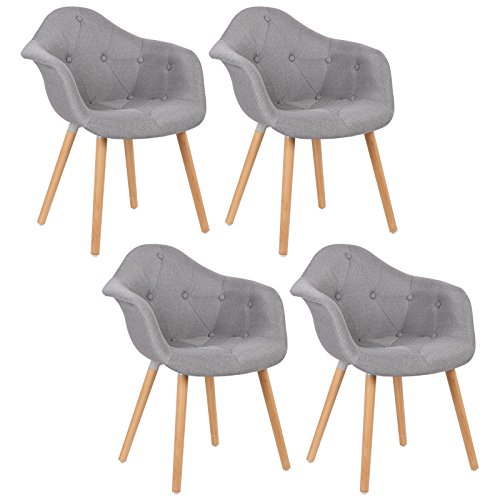 WOLTU® BH55-4 4 x Esszimmerstühle 4er Set Esszimmerstuhl mit Lehne Design Stuhl Küchenstuhl Leinen Holz