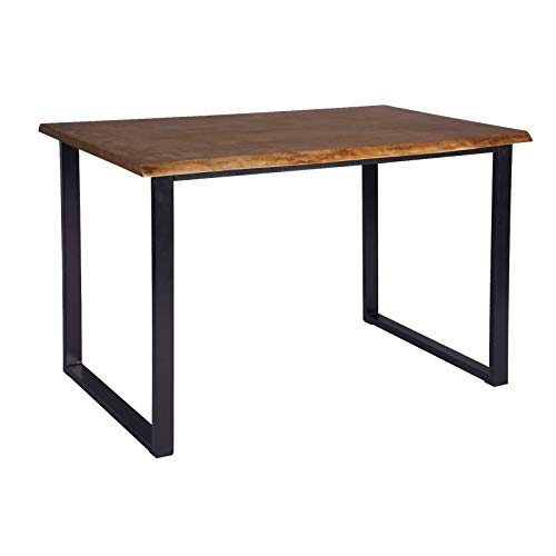 WOLTU BT19ei Esszimmertisch Baumkantentisch Esstisch Küchentisch Holztisch aus Massivholz und Metall, 120x80x76cm(BxTxH), Eiche