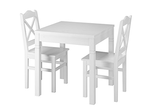 Erst-Holz® Weiße Essgruppe mit Tisch und 2 Stühle Kiefer Massivholz 90.70-50 B W-Set 20