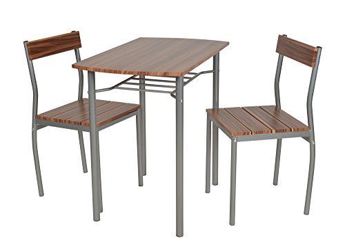 ts-ideen 3-teilige Essgruppe 3er Set Esstisch Küchentisch mit Stühlen aus Alugestell + MDF in silber und braun 76 x 83 cm für Esszimmer Küche